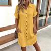 Casual Solid Color Single-breasted Medium and Long Short-sleeved Loose Casual Dress Women's Clothing