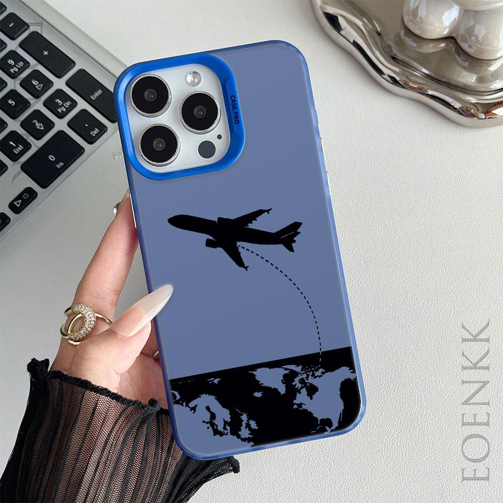 Black Airplane Design Phone Case for Iphone 16 15 14 13 12 11 Pro Max Mini Shockproof Anti-Scratch Protective Hard Cover
