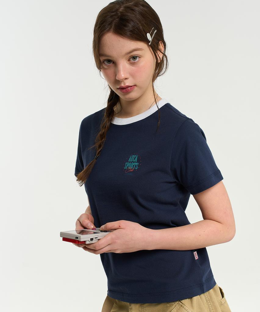 AECA (Woman) Sports Club Ringer Half Sleeve Tee-Navy