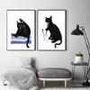 Funny Modern Cute Black Cat In Bath Artwork Posters Decoration Canvas Paintings And Prints For Washroom Toilet Living Room Decor