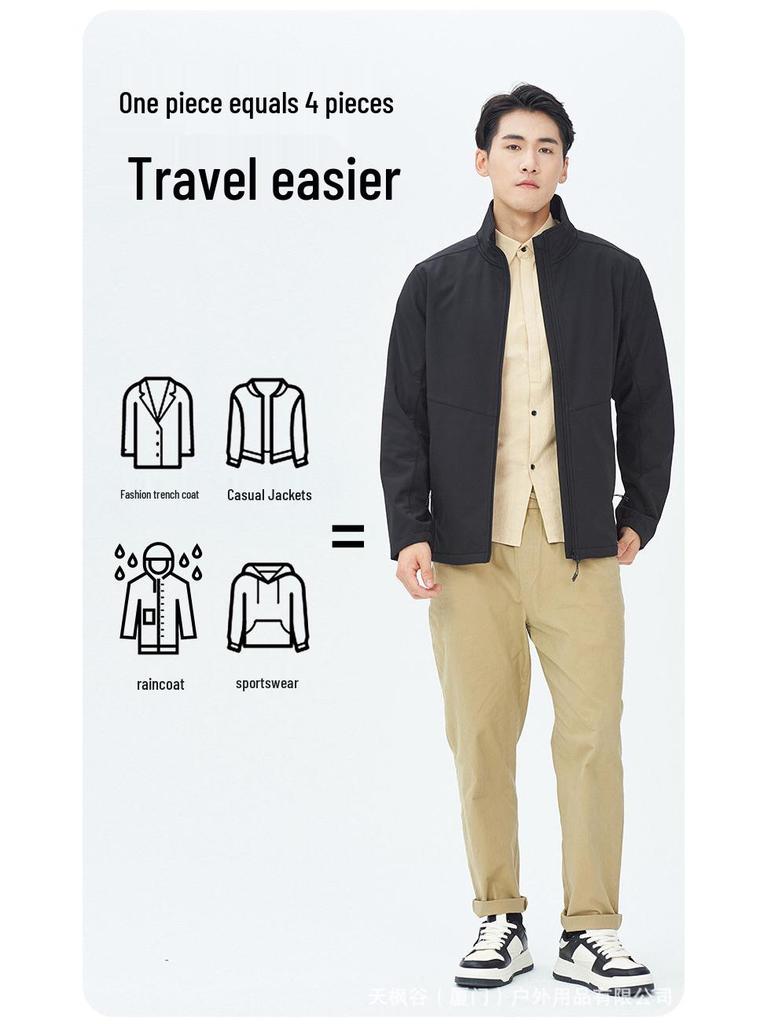 Men's 24AW Stand-up Collar Softshell Jacket for Outdoor Hiking, Climbing, and Work. Customizable Printing Available.