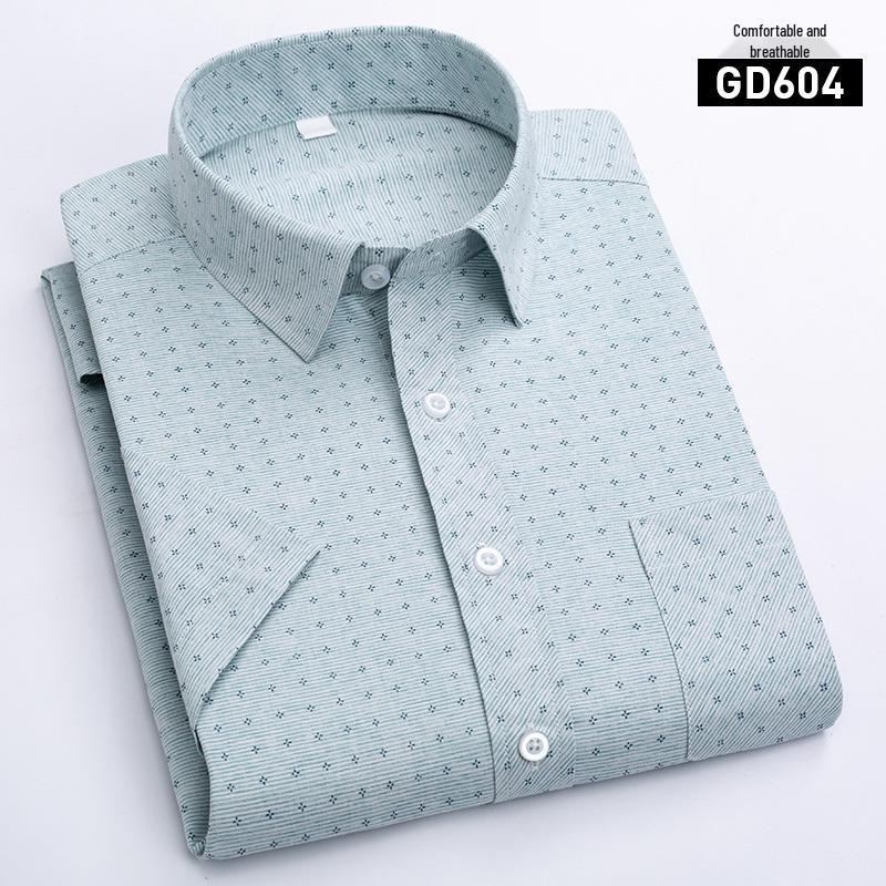 New Summer Men's Printed Plaid Short-Sleeved Shirt for Middle-Aged and Elderly.