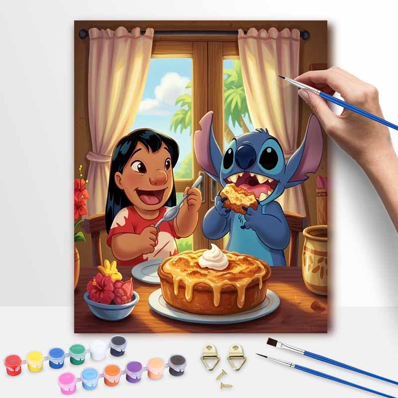 Disney Lilo Stitch Eating Cake Oil Paint Art Painting Kit Home Wall Decor Handmade Gift DIY Canvas Wall Art Bedroom Living Room Decor
