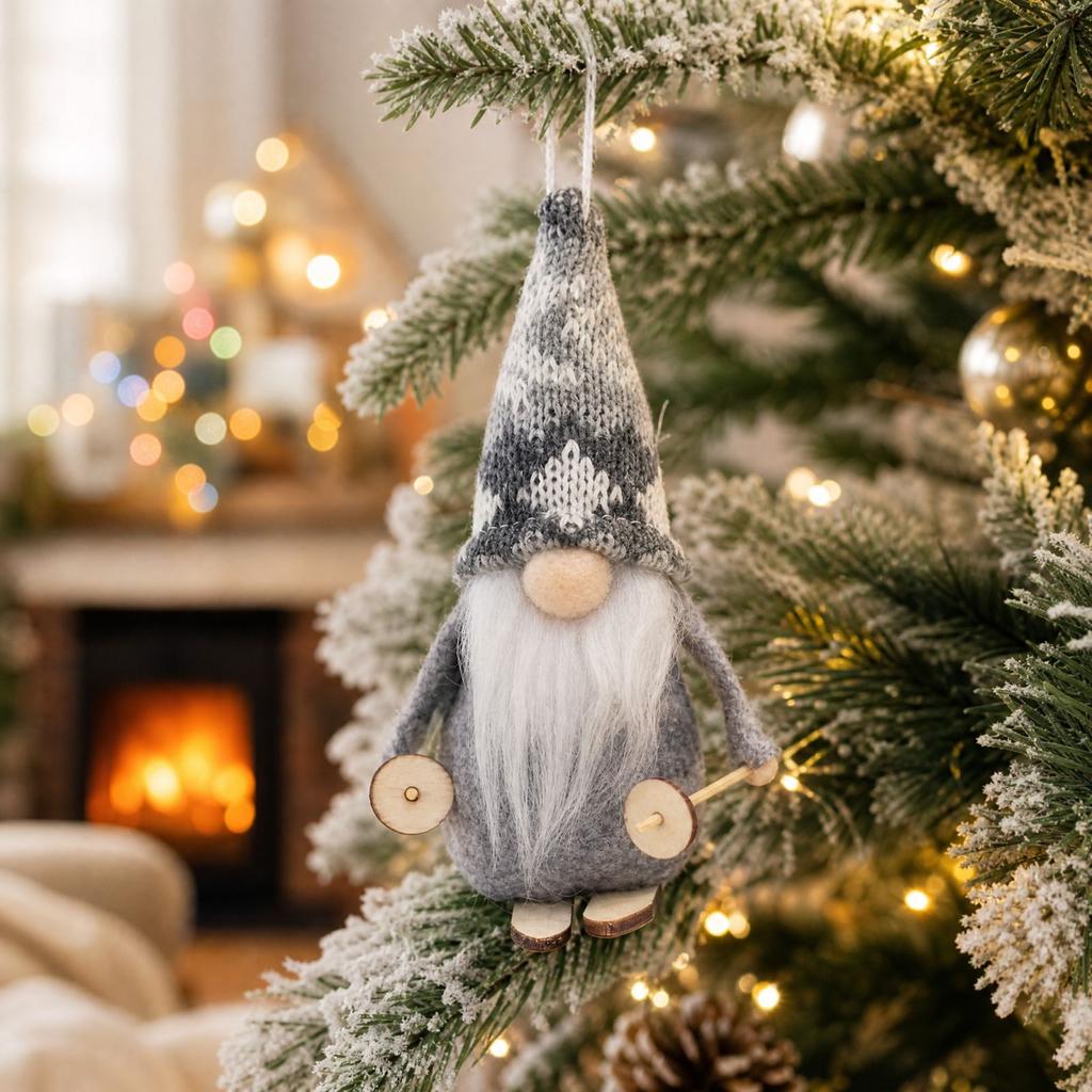 Christmas Ski Doll Wooden Hanging Ornament Knitted Fabric Christmas Tree Decoration