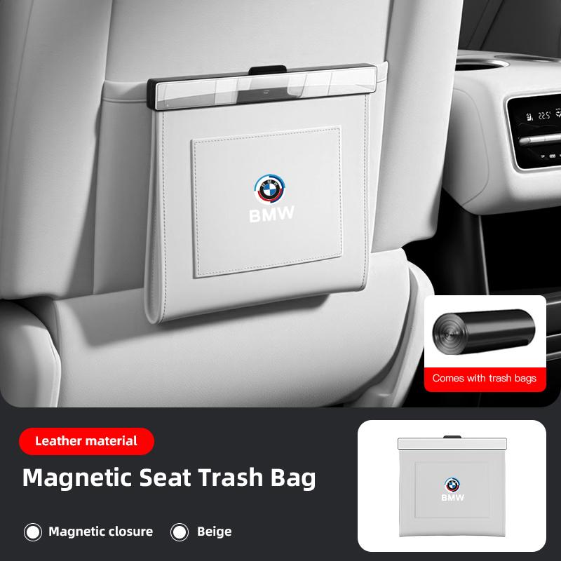Premium Leather Magnetic Car Seat Back Trash Bag Storage Bag Accessories For BMW E90 G80 M3 G30 M5 F82 F83 F20 F21 G42 F95 F96 G