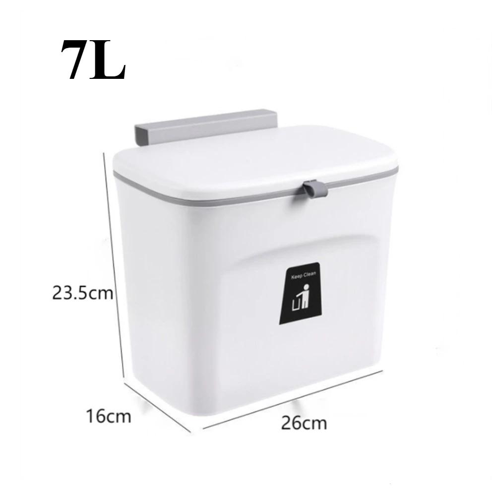 7/10L Wall Mounted Trash Can Household Galley Waste Bin Hanging Bathroom Trash Can with Lid Food Garbage Bin Kitchen Accessories