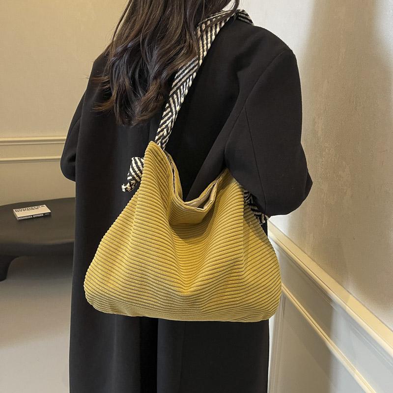 Women's Bag Lightweight Corduroy Shoulder Bag Large Capacity Tote Bag Student Class Crossbody Bag