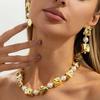 Salircon Boho Irregular Splicing Geometric Necklace Earrings Women Jewelry Set Retro Imitation Pearl Bead Necklace Banquet Gift