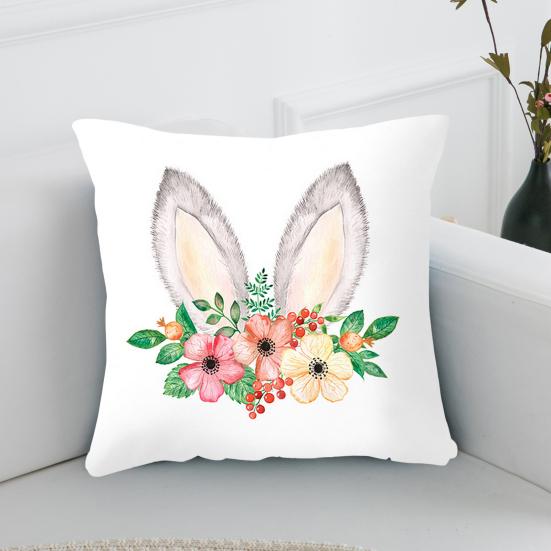 Throw Pillow Case Rabbits Colorful Eggs Carrots Home Decoration Polyester Peach Skin Easter Party Pillow Cover for Indoor
