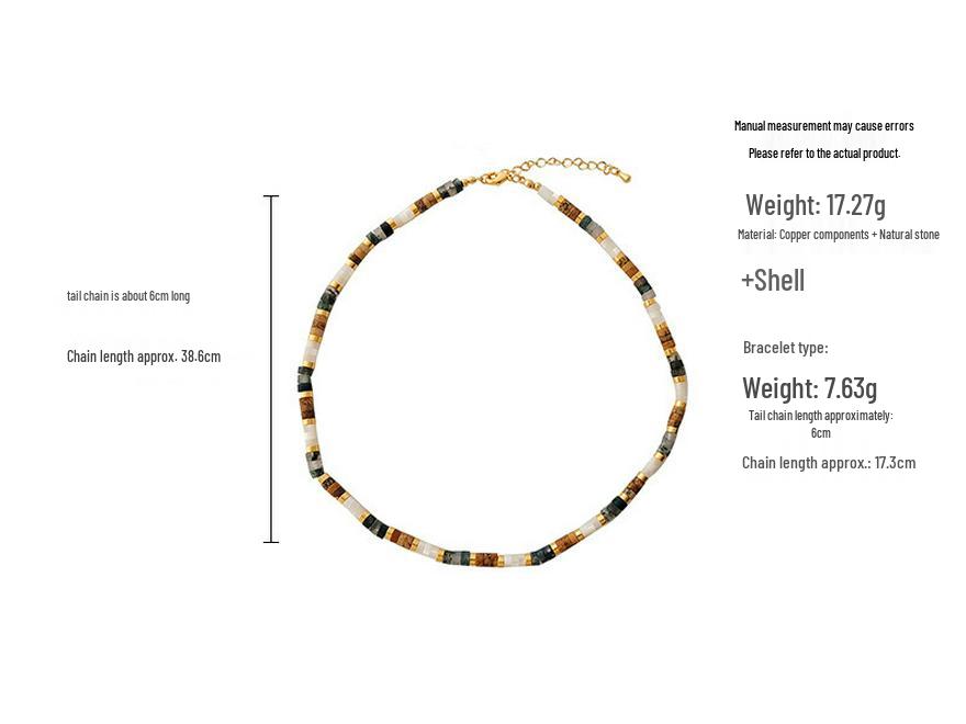 Chinese Retro Natural Stone Beaded Necklace & Light Luxury Bracelet Jewelry Set