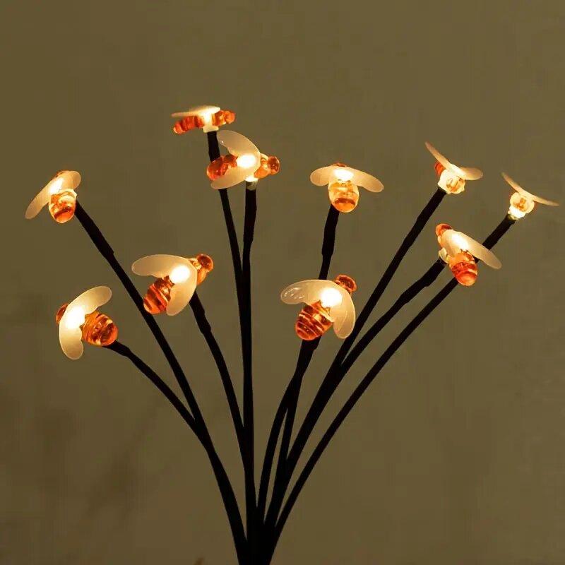 1PC 6/8-Headed Solar Bee Light Warm LED Outdoor Decorative Fairy Lights,Landscape Lighting For Garden,Yard,Lawn,Pathway,Terraces