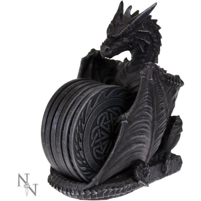 Ensemble De Dessous De Verre - Nemesis Now - Dragons Tanière - 22cm - Noir - Résine Peinte À La Main
