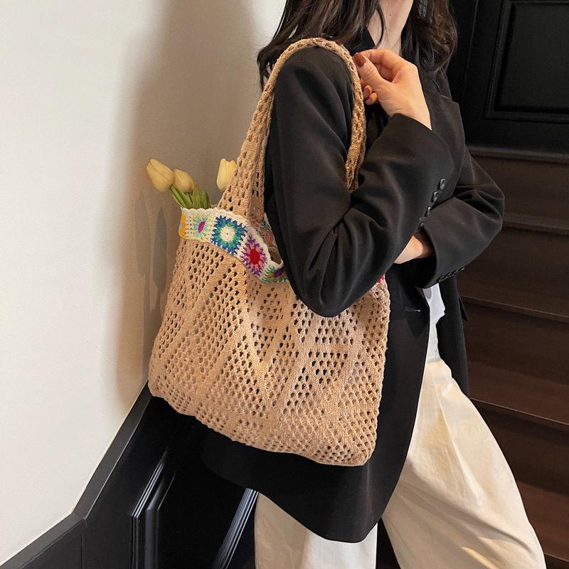 

Women s Fashion Knitted Tote Bag - 2025 Large Capacity Beach Handbag чёрный