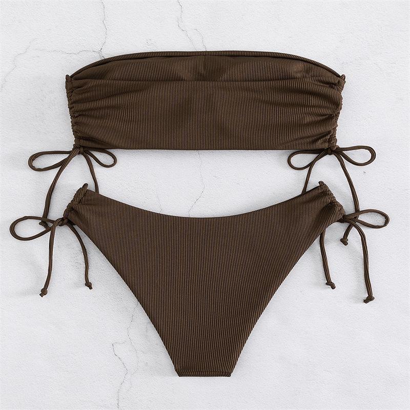 Sexy Strapless Backless Bikini 2 Piece Set Women Solid Split Swimsuit High Waist Beach New Summer Swimwear Set