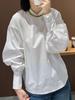 Rong Tai Women's 2026 White Puff Sleeve Stand Collar Shirt In Lightweight Chinese Style