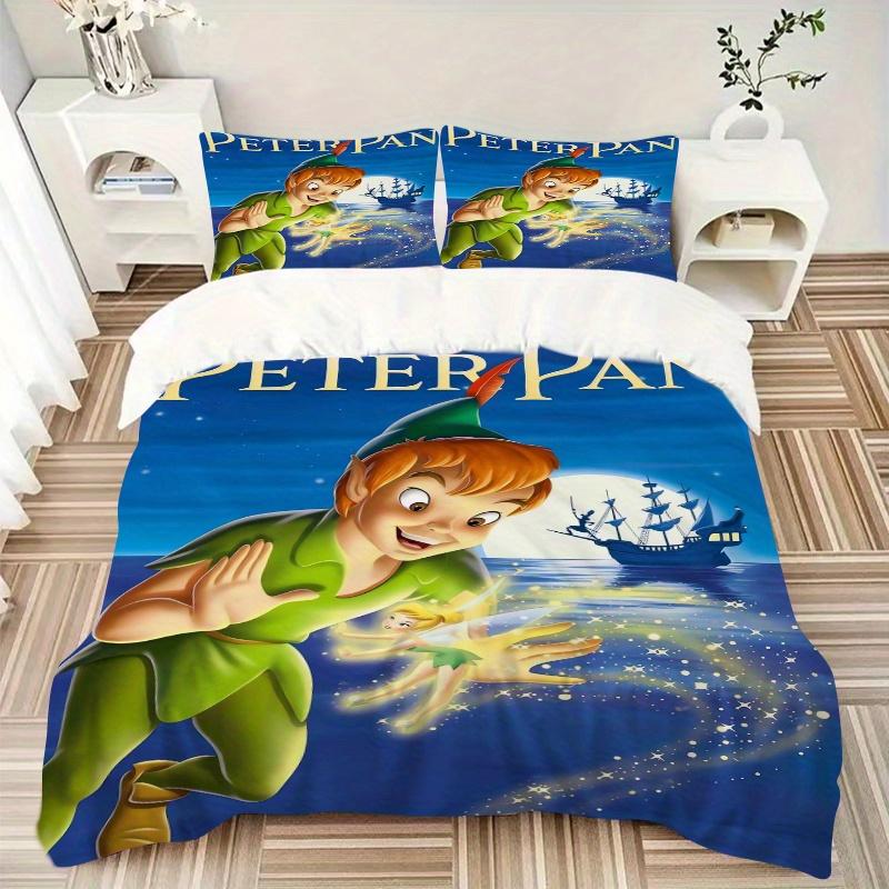 3pcs Peter Pan Tinkerbell Fairy Tale Adventure Pattern Bedding Three-Piece Set (1 Cover + 2 Pillowcases, No Fillings) D055