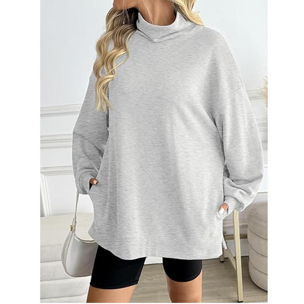 Mock Neck Sweatshirt Womens Oversized Pullover Turtleneck Long Sleeve Tops Trendy Fall Fashion
