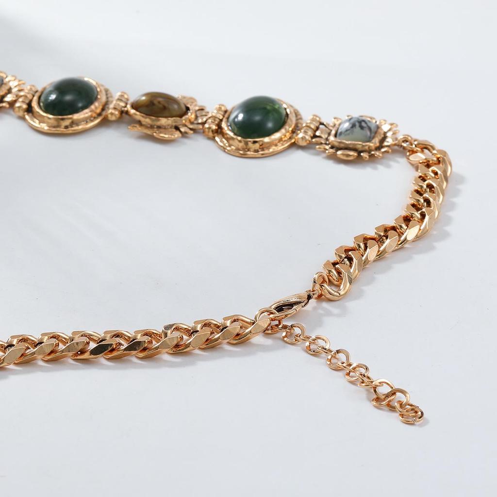 2024 Retro Style Natural Stone Look Ladies Sweater Chain Necklace