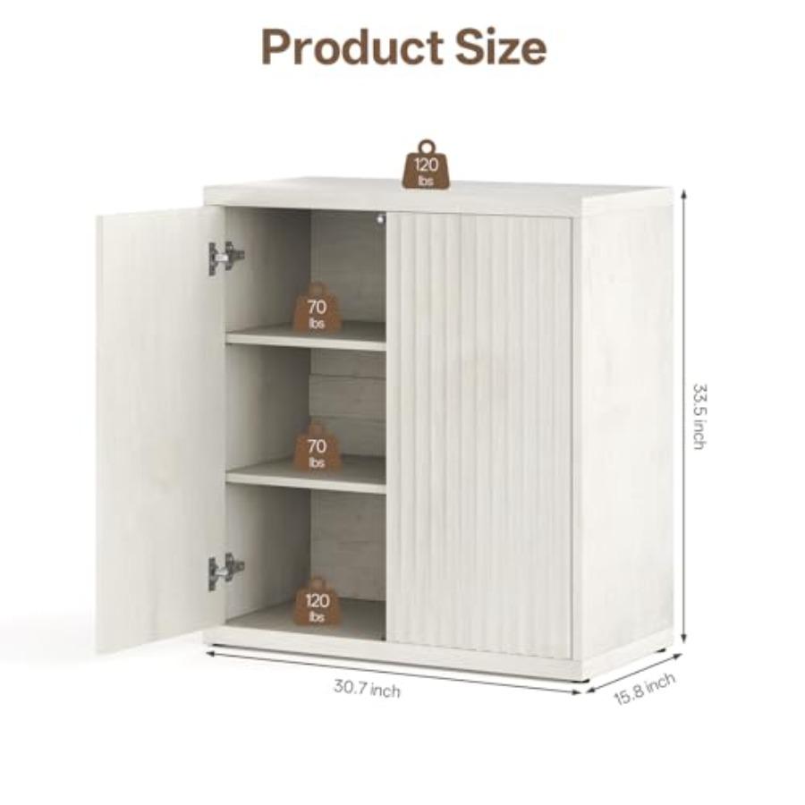 31 Sideboard Cabinet with Storage Fluted Accent Cabinet with Adjustable Shelves Modern Wood Credenza Cabinets with Pop-up Doors