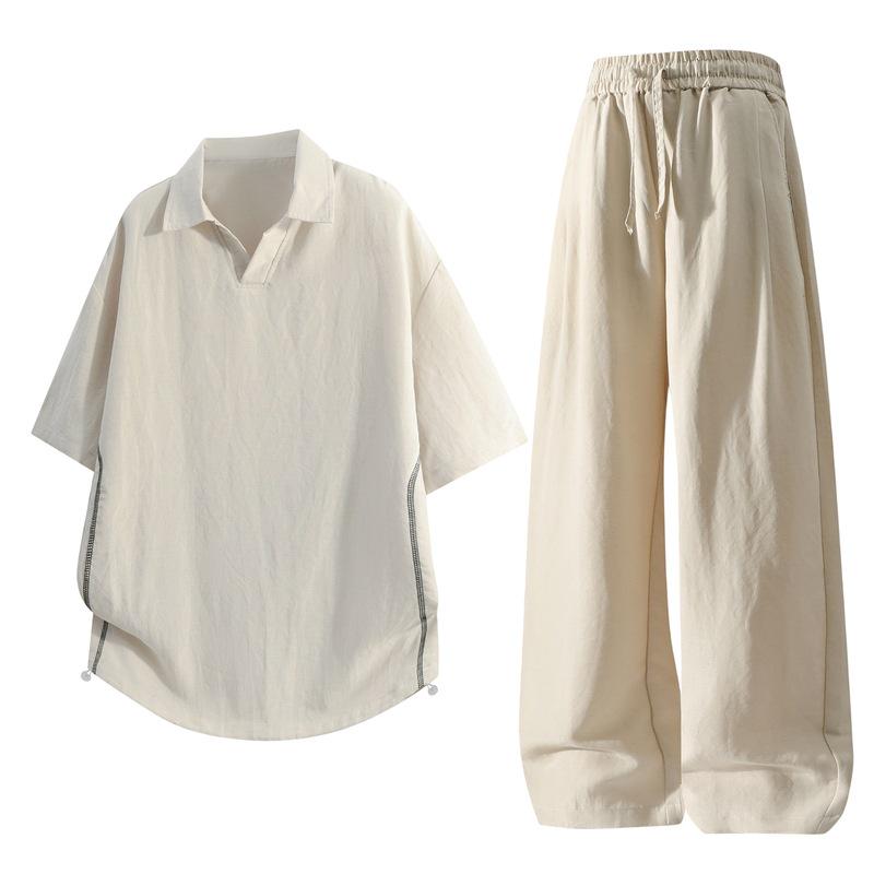 Men's Summer Ice Silk Lyocell Casual Polo Set - Loose, Sweat-Absorbent, Short Sleeve Sportswear Two-Piece.