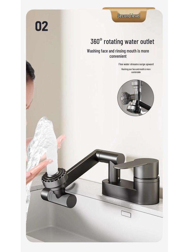 Stainless Steel Rotating Faucet for Kitchen & Wash Basin - Hot & Cold Water Switch