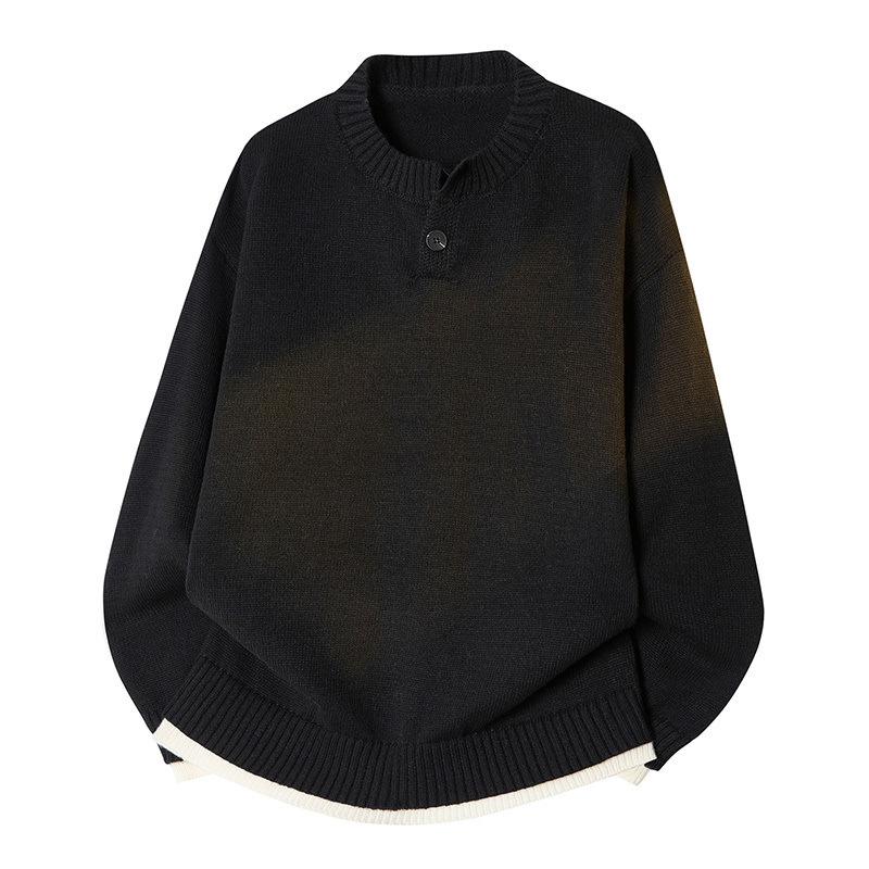 Men's Warm Fashionable Versatile Large Size Thick Sweater Soft High Quality Fabric Round Neck Sweater Loose Casual Sports Long Sleeve Knit Sweater