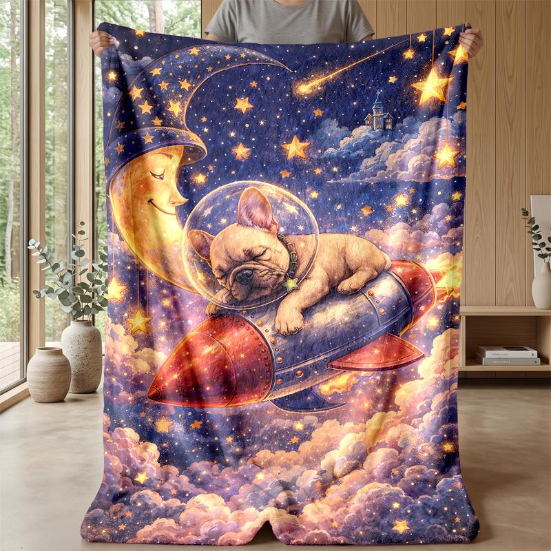French Bulldog Pattern with Bones Hearts Theme blanket Lightweight Warm Flannel Blanket Decorative Throw Blanket for Home Decoration