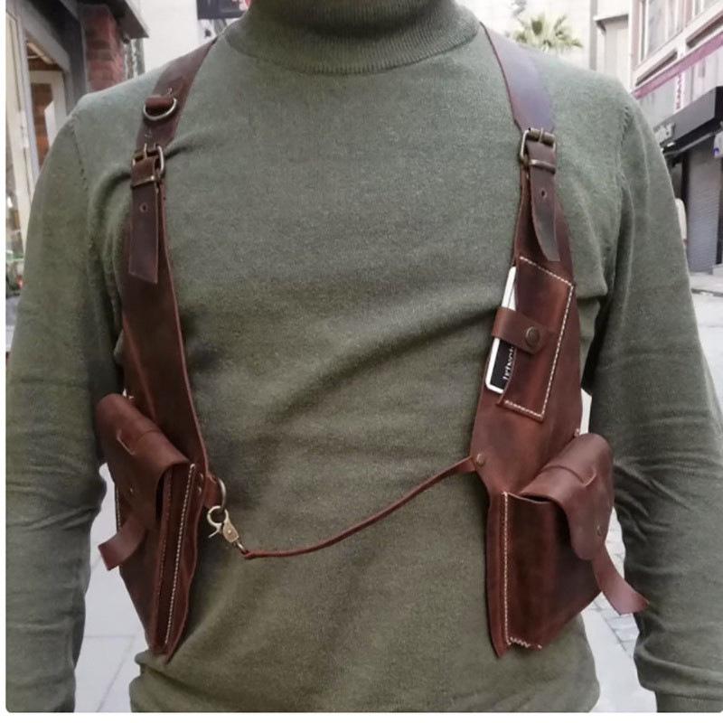 Medieval Steampunk Leather Shoulder & Waist Cosplay Bag темно-коричневого