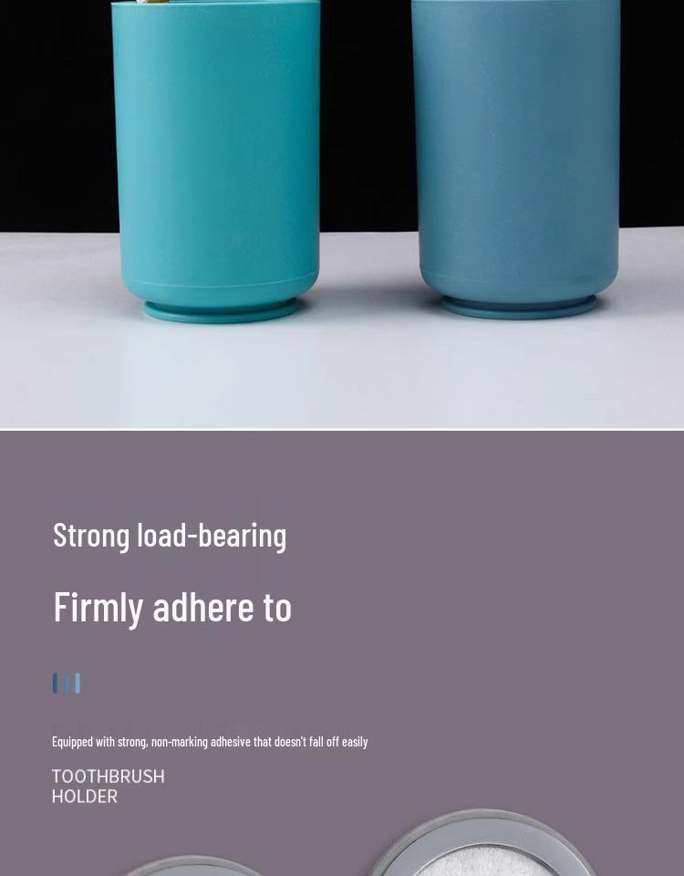 2-Pack Wall-Mounted Toothbrush Holder and Cup Set, Punch-Free Installation