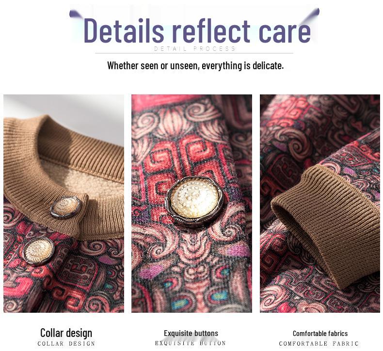 Women's Fleece-Lined Knitted Cardigan - Warm Autumn Winter Jacket for Elderly Ladies