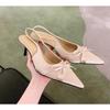 Sheepskin Version~ Baotou Sandals Women's Legs Length 7cm Thin Heels Bow High Heels Pointed Empty Single Shoes