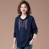 Women's Ethnic Style Cotton Hooded Sweatshirt - 2025 Spring/Autumn, Thin, Plus Size, Casual for Middle-Aged Mothers