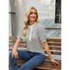 Women Casual Loose Striped Ruffled Collar Short Sleeve T Shirt Top