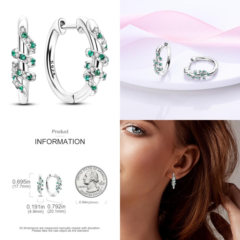 925 Silver Animal Plant Green Series Zircon Hoop Earrings For Women Fashion Jewelry Gift Accessories