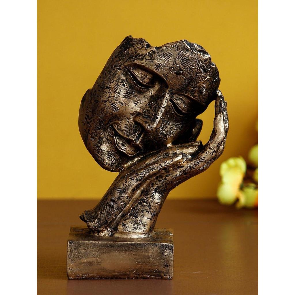 CraftIndia Golden Resin Human Face Statue Sleeping On Hands Decorative Showpiece for Home Decor Living Room Bedroom|