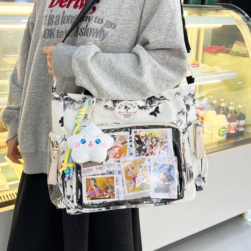 New Sweet Cute Ulzzang Y2K Ita Bags Subculture Dopamine Transparent Display Cool Tote Bag Aesthetic Lace DIY Badge Shoulder Bag