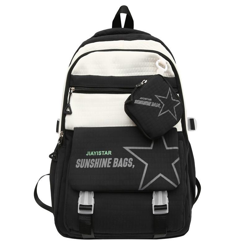 Stylish And Versatile Unisex Nylon Backpack For School Outdoor Travel In Black Pink And Green чёрный