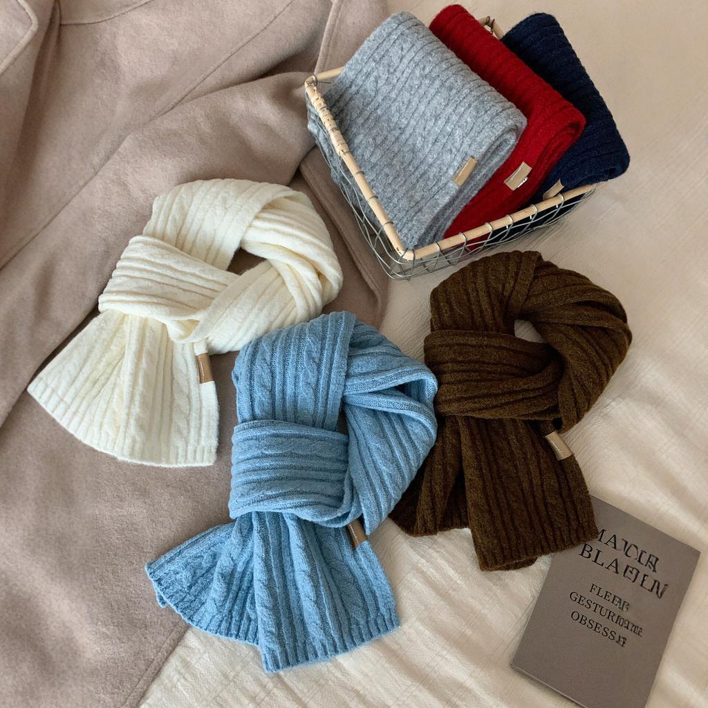 New atmosphere solid color knitted scarf women's winter Korean soft waxy skin-friendly warm wool scarf student