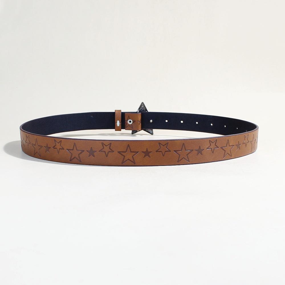 Spice Girls Daily Brown Textured Star Snap Belts Star Printed Pattern Batch Belts Unisex
