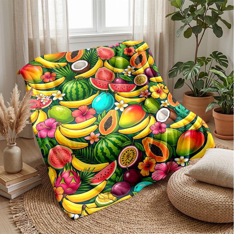 Fruit Cocktail Paradise Theme Blanket Lightweight Warm Flannel Blanket Decorative Throw Blanket for Home Decoration