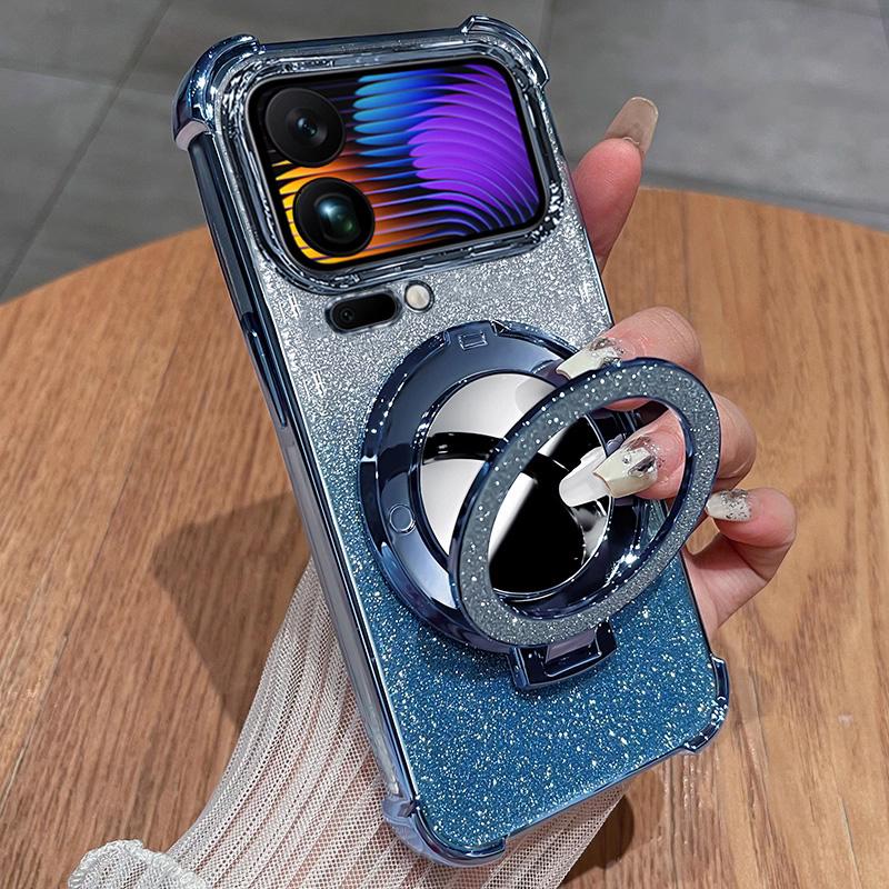 For Xiaomi 17 Luxury Glitter Shockproof Silicone Case For Xiaomi 17 Pro max 17 Pro 17Pro Max Mirror Magnetic Holder Stand Cover