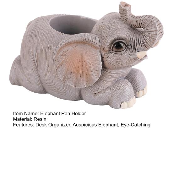 Elephant Pen Holder Resin Lucky Elephant Desk Organizer Standing Elephant Pencil Holder