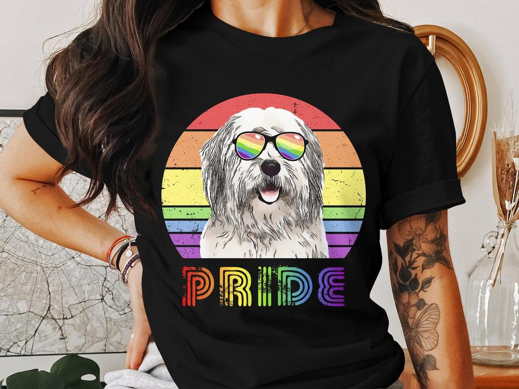 Old English Sheepdog Pride Dog T-Shirt, Colorful Rainbow Pet Lover Tee, Unisex LGBTQ Support Shirt, Gift for Dog Owners