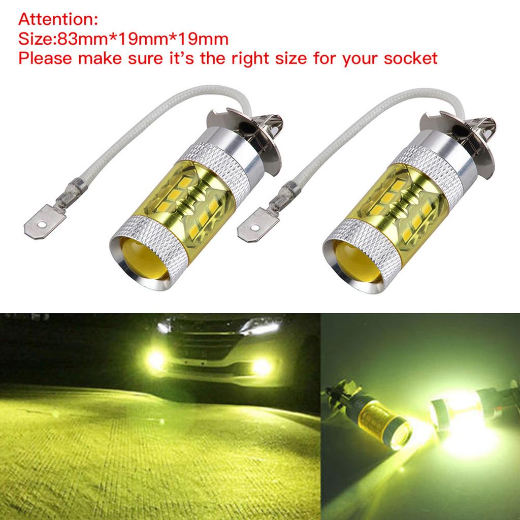 2pcs H3 LED Fog Lights Bulb 80W 16LED High Power Yellow White Lighting DRL Bulb Replacement For Car Truck Motorcycle Accessories