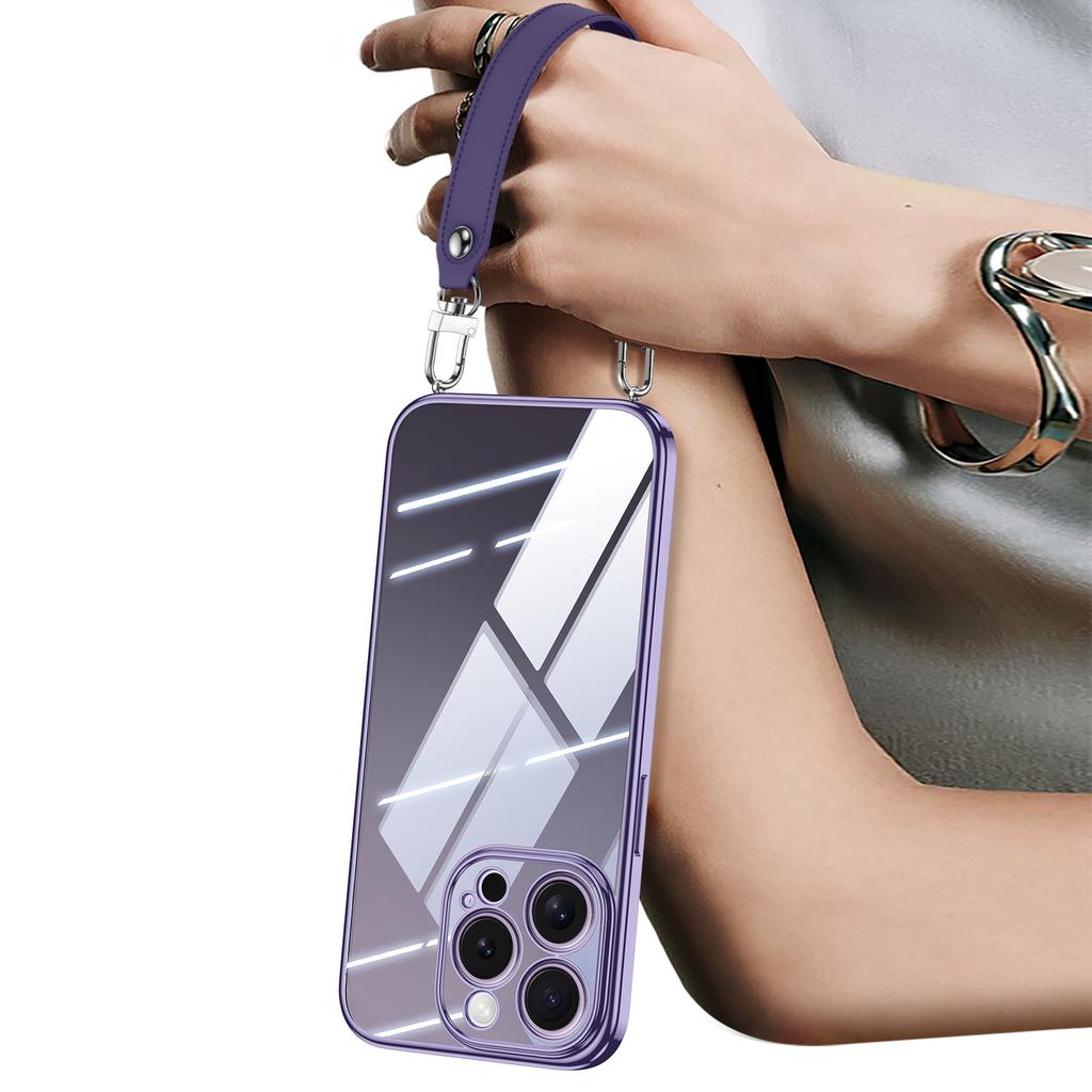 SULADA Für iPhone 16 Pro Hülle Galvanisiert Ultra Klar Weiche TPU Handyhülle mit PU Handschlaufe