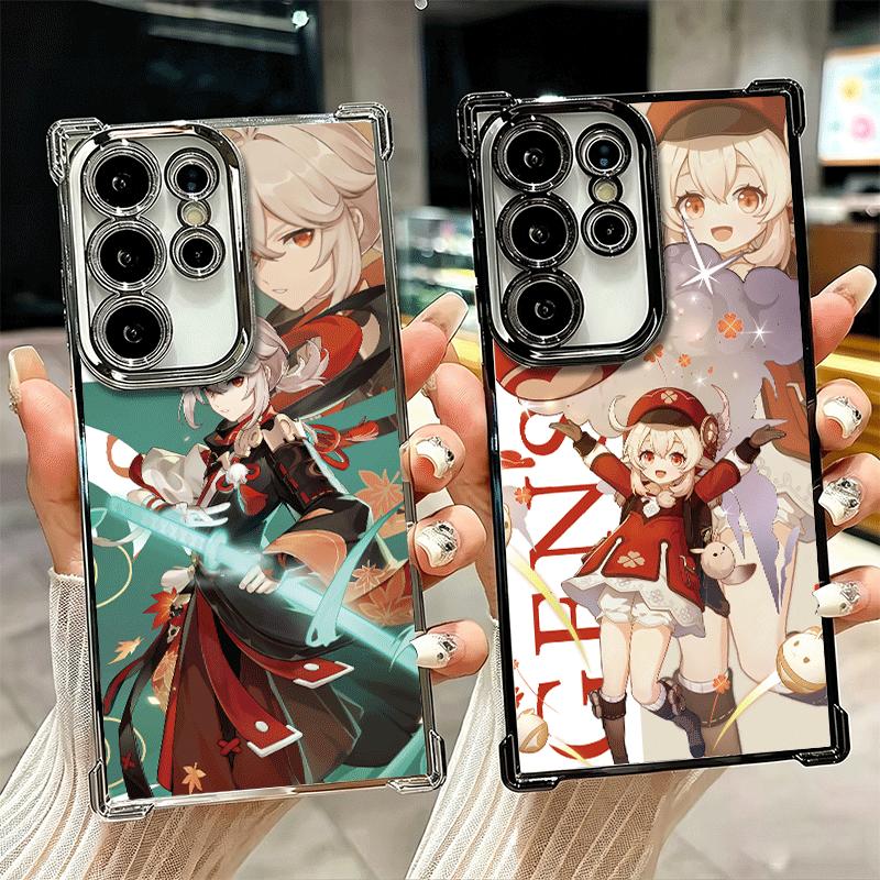 Genshin Impact Anime Plating Phone Case For Samsung Galaxy S24 S25 FE S26 Edge S23 Ultra S22 S21 Plus S20 Anti-Fall Airabag Cove