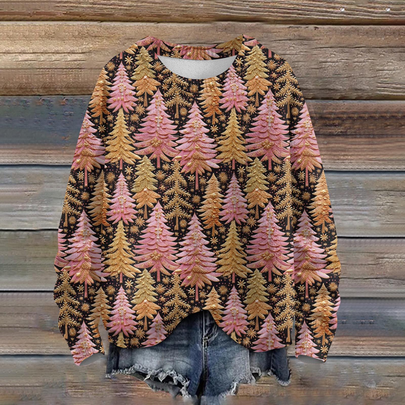 

Ladies Fashionable Casual Long Sleeved Christmas Printed Round Neck Knitted Yarn XXL