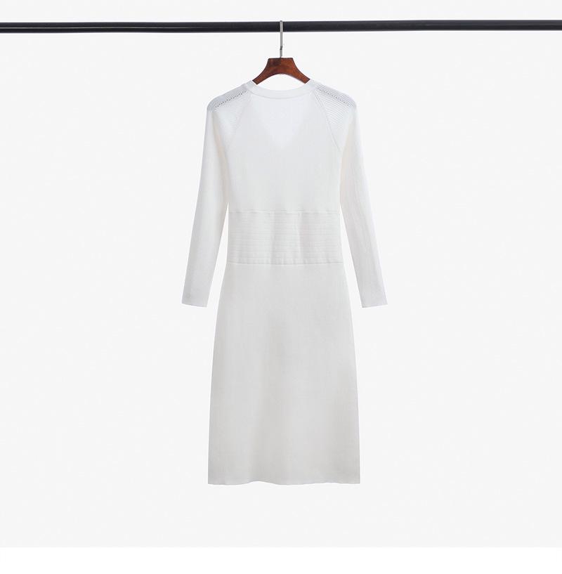 Elegant Slimming V-Neck Wool Knit Dress - French Retro Style