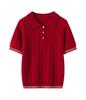 Women's Cashmere Lapel Stripe Patchwork Polo Pullover - Autumn/Winter Collection