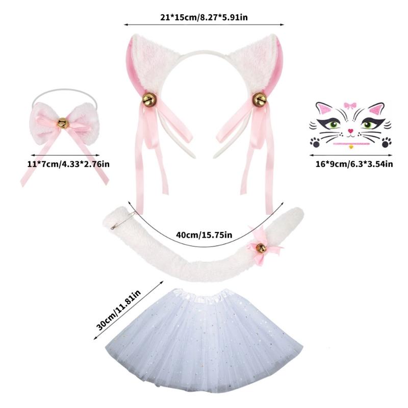 Cats Costume Set Ears Tail Bowite Tutu Skirt Animal Fancy Costume Kit Accessories Kids Girls Halloween Cosplays Props
